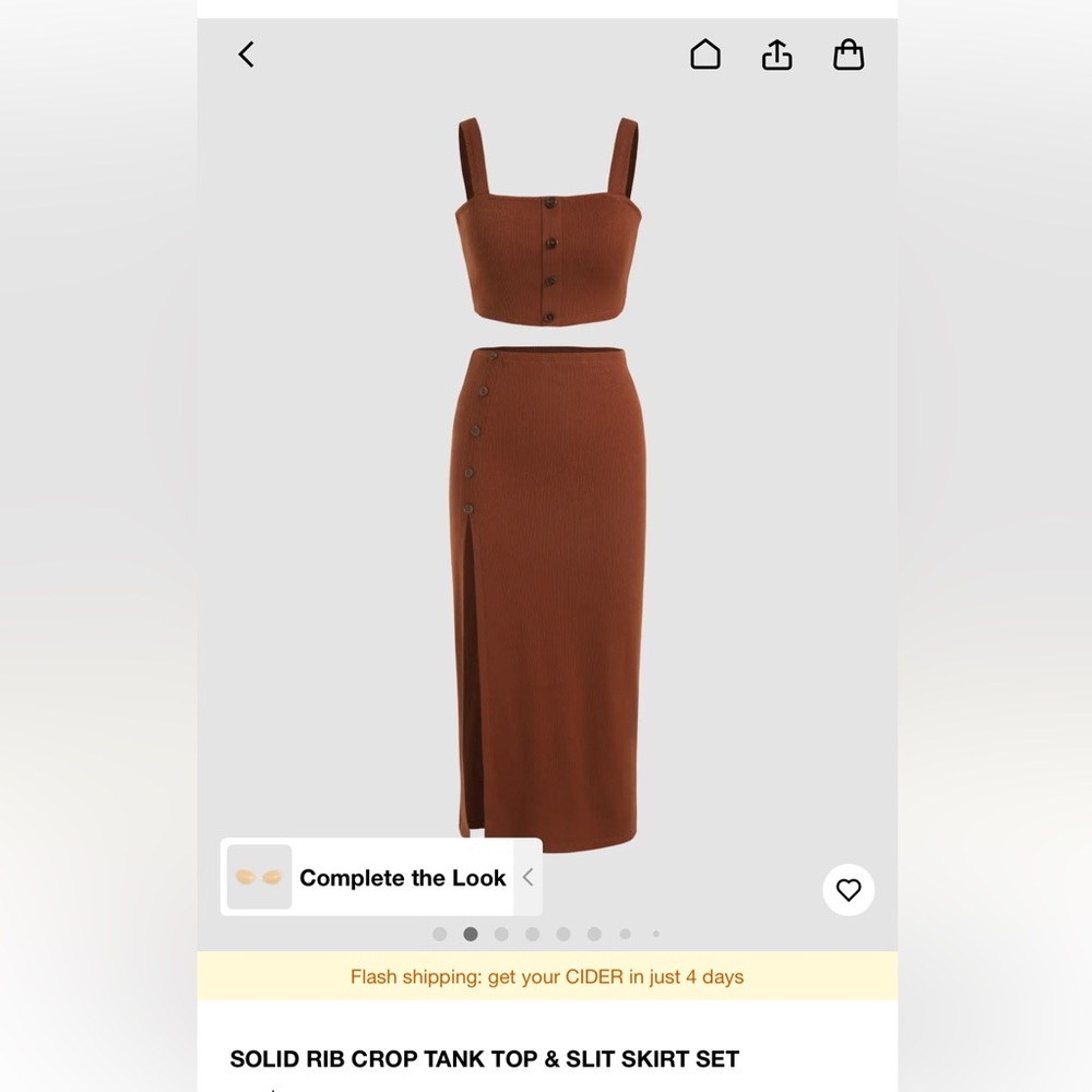 solid rib crop tank top & slit skirt set